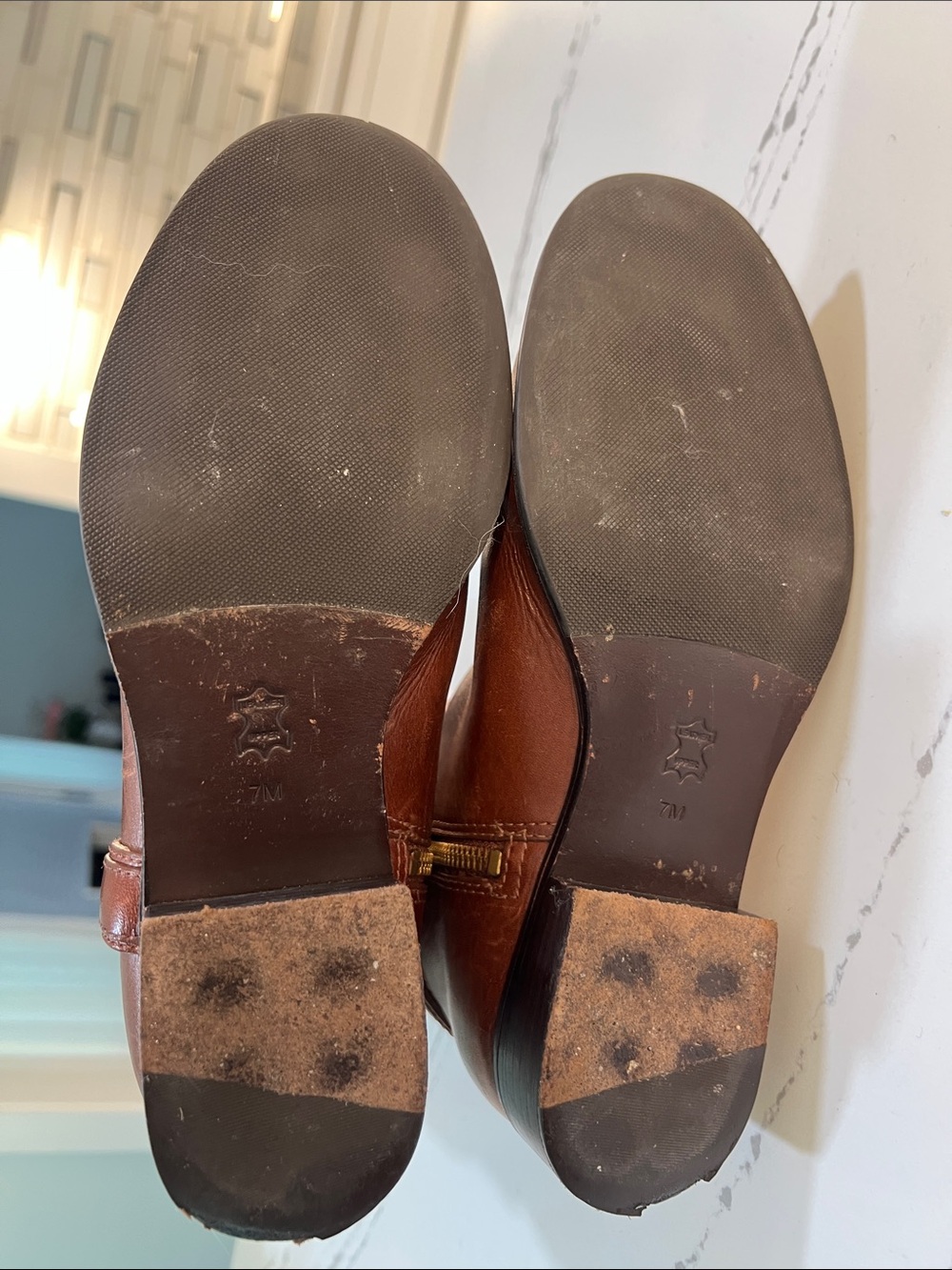 Tory Burch Chestnut Leather Riding Boots with Gold Logo Buckle size 7 - Picture 13 of 16